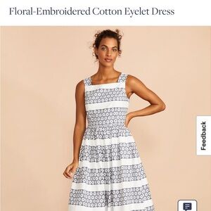 Brooks Brothers White & Navy Floral-Striped Eyelet Midi Dress